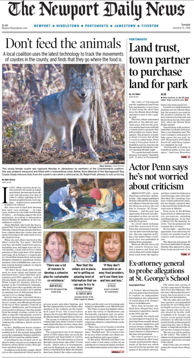 Newport Daily News Jan 12, 2016 – Don’t feed the animals!